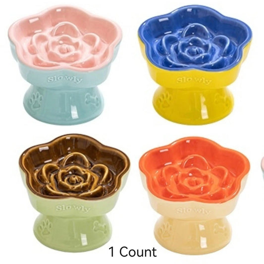 Elevated Ceramic Slow Feeder Bowl for Pets - Promotes Digestive Health and Prevents Choking - Ideal for Small Dogs and Cats - 1 Count