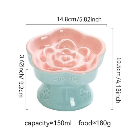 Elevated Ceramic Slow Feeder Bowl for Pets - Promotes Digestive Health and Prevents Choking - Ideal for Small Dogs and Cats - 1 Count