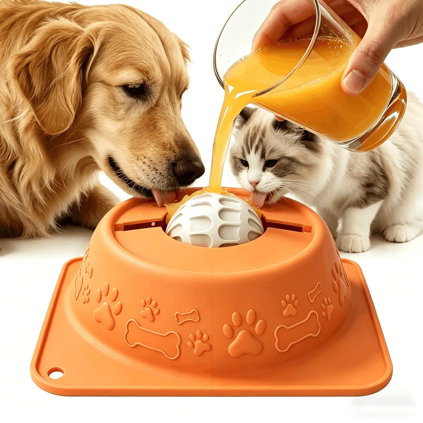 No-Spill Liquid Slow Feeder Bowl for Dogs and Cats - Fun Lick Toy with Rolling Ball Design, Anti-Slip Silicone for Calming Anxiety Relief, Perfect for Bone Broth and Yogurt