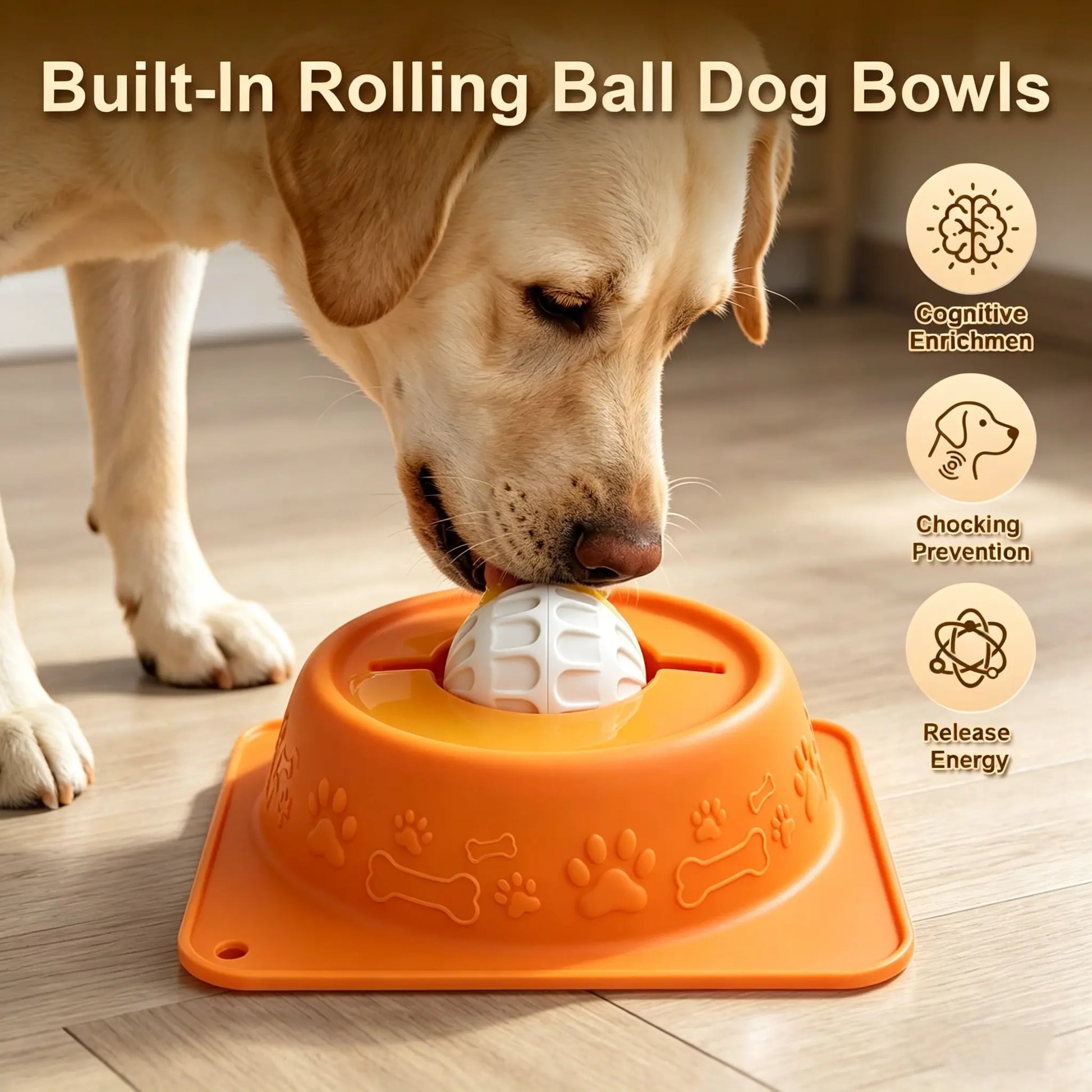 No-Spill Liquid Slow Feeder Bowl for Dogs and Cats - Fun Lick Toy with Rolling Ball Design, Anti-Slip Silicone for Calming Anxiety Relief, Perfect for Bone Broth and Yogurt