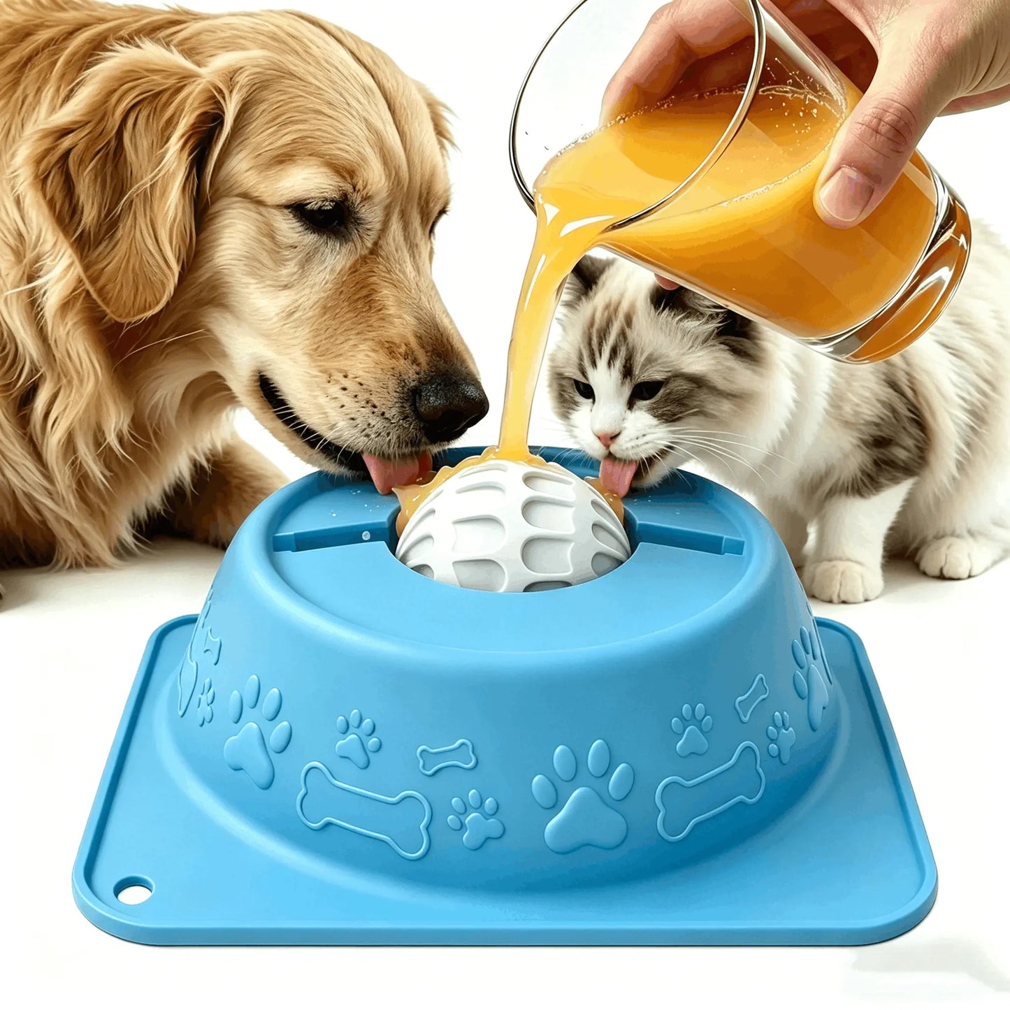 No-Spill Liquid Slow Feeder Bowl for Dogs and Cats - Fun Lick Toy with Rolling Ball Design, Anti-Slip Silicone for Calming Anxiety Relief, Perfect for Bone Broth and Yogurt