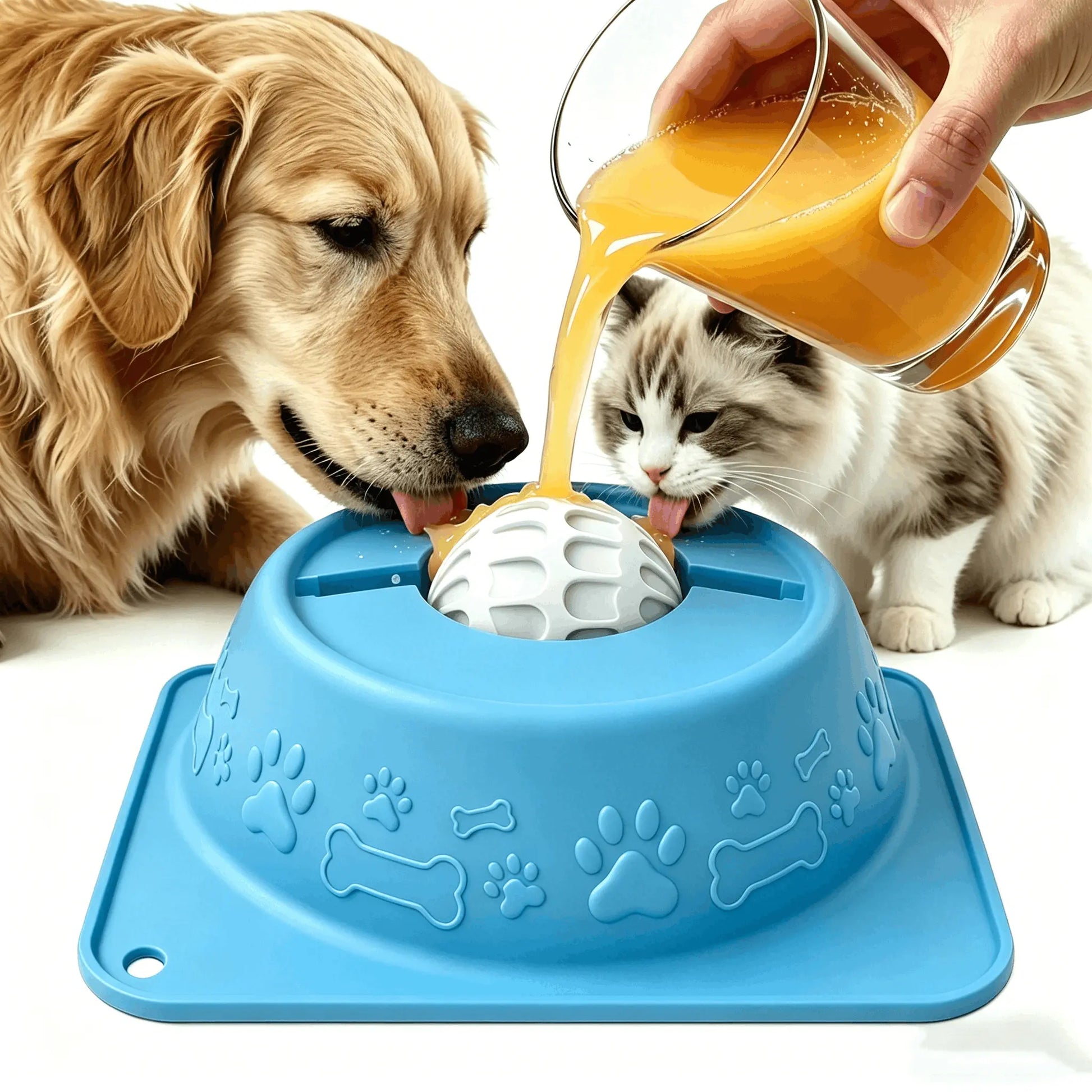 No-Spill Liquid Slow Feeder Bowl for Dogs and Cats - Fun Lick Toy with Rolling Ball Design, Anti-Slip Silicone for Calming Anxiety Relief, Perfect for Bone Broth and Yogurt