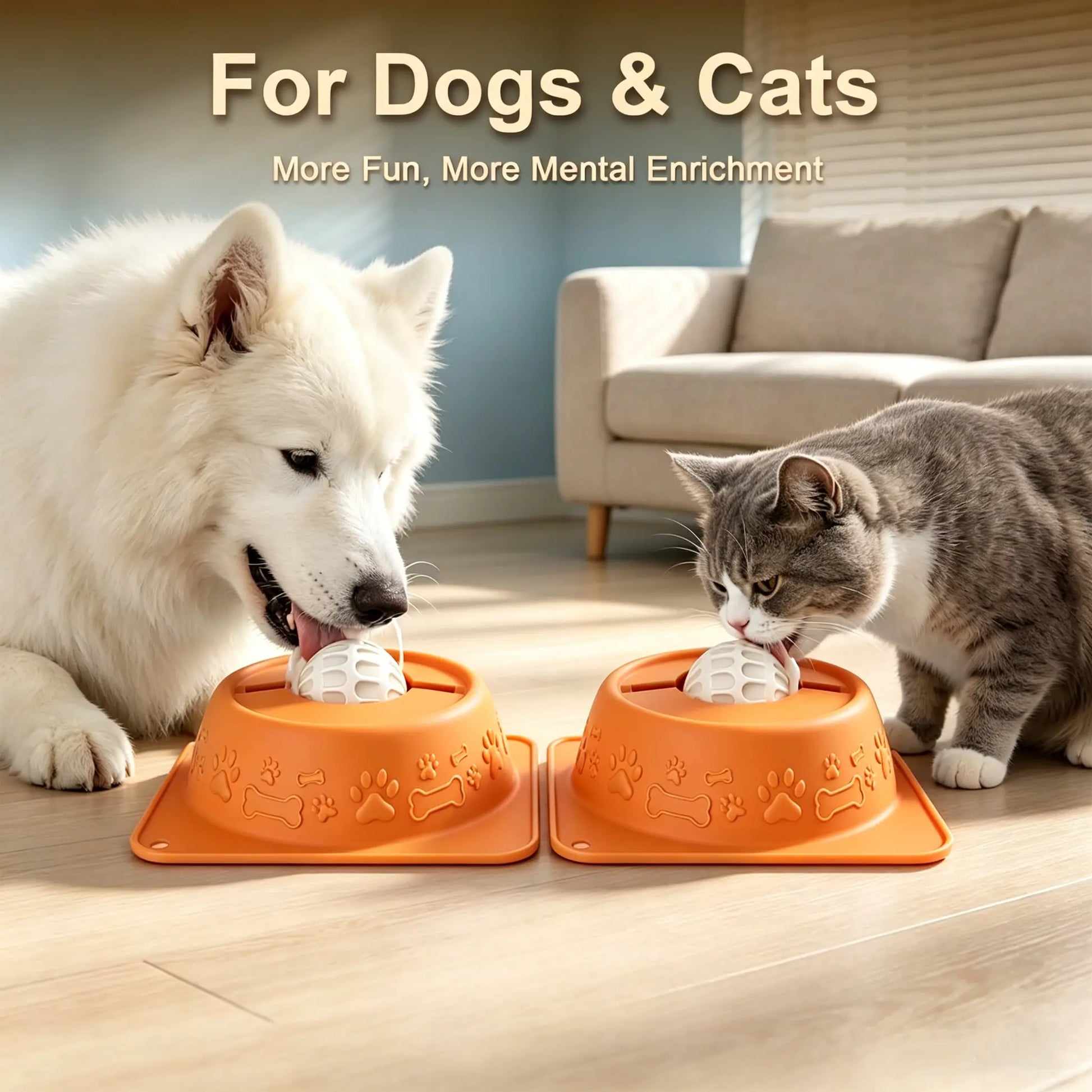 No-Spill Liquid Slow Feeder Bowl for Dogs and Cats - Fun Lick Toy with Rolling Ball Design, Anti-Slip Silicone for Calming Anxiety Relief, Perfect for Bone Broth and Yogurt