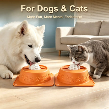 No-Spill Liquid Slow Feeder Bowl for Dogs and Cats - Fun Lick Toy with Rolling Ball Design, Anti-Slip Silicone for Calming Anxiety Relief, Perfect for Bone Broth and Yogurt