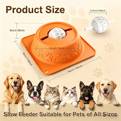 No-Spill Liquid Slow Feeder Bowl for Dogs and Cats - Fun Lick Toy with Rolling Ball Design, Anti-Slip Silicone for Calming Anxiety Relief, Perfect for Bone Broth and Yogurt
