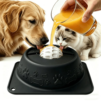 No-Spill Liquid Slow Feeder Bowl for Dogs and Cats - Fun Lick Toy with Rolling Ball Design, Anti-Slip Silicone for Calming Anxiety Relief, Perfect for Bone Broth and Yogurt