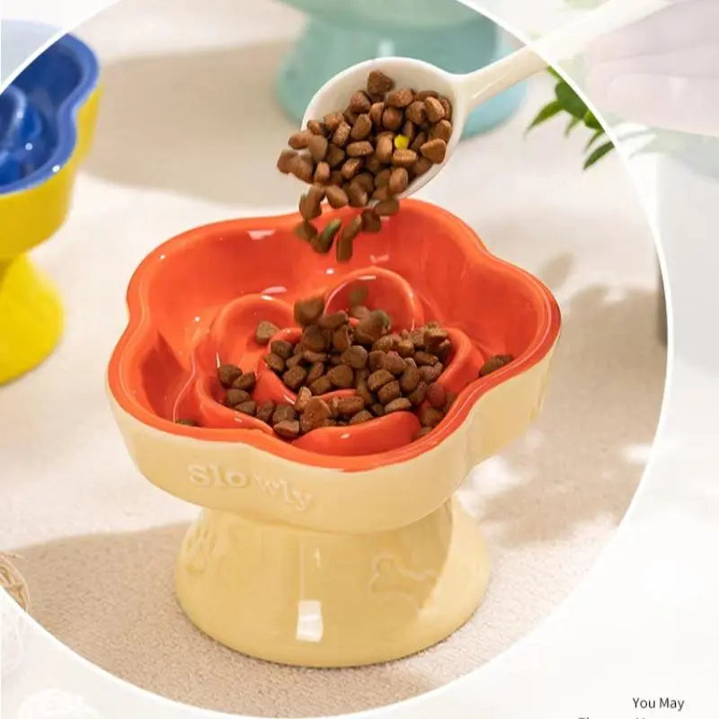 Elevated Ceramic Slow Feeder Bowl for Pets - Promotes Digestive Health and Prevents Choking - Ideal for Small Dogs and Cats - 1 Count