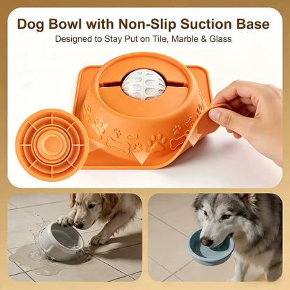 No-Spill Liquid Slow Feeder Bowl for Dogs and Cats - Fun Lick Toy with Rolling Ball Design, Anti-Slip Silicone for Calming Anxiety Relief, Perfect for Bone Broth and Yogurt